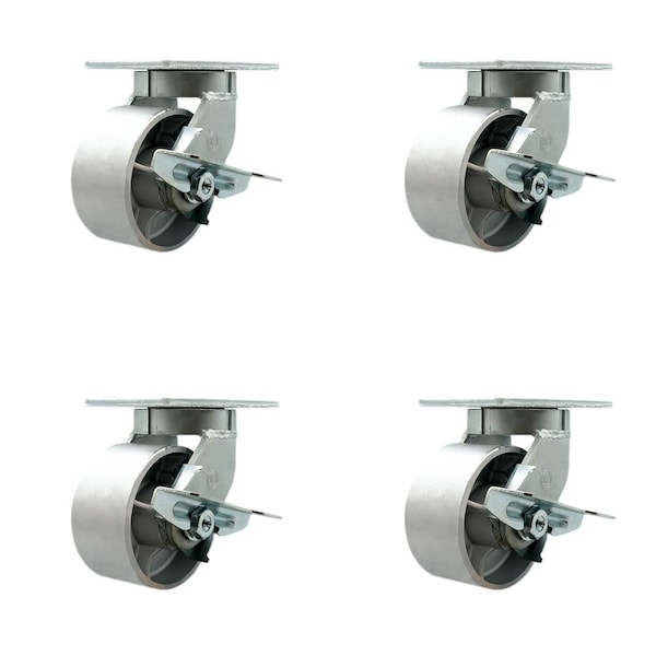 6'' Heavy Duty Semi Steel Cast Iron Swivel Caster Set with Brakes, 4PK